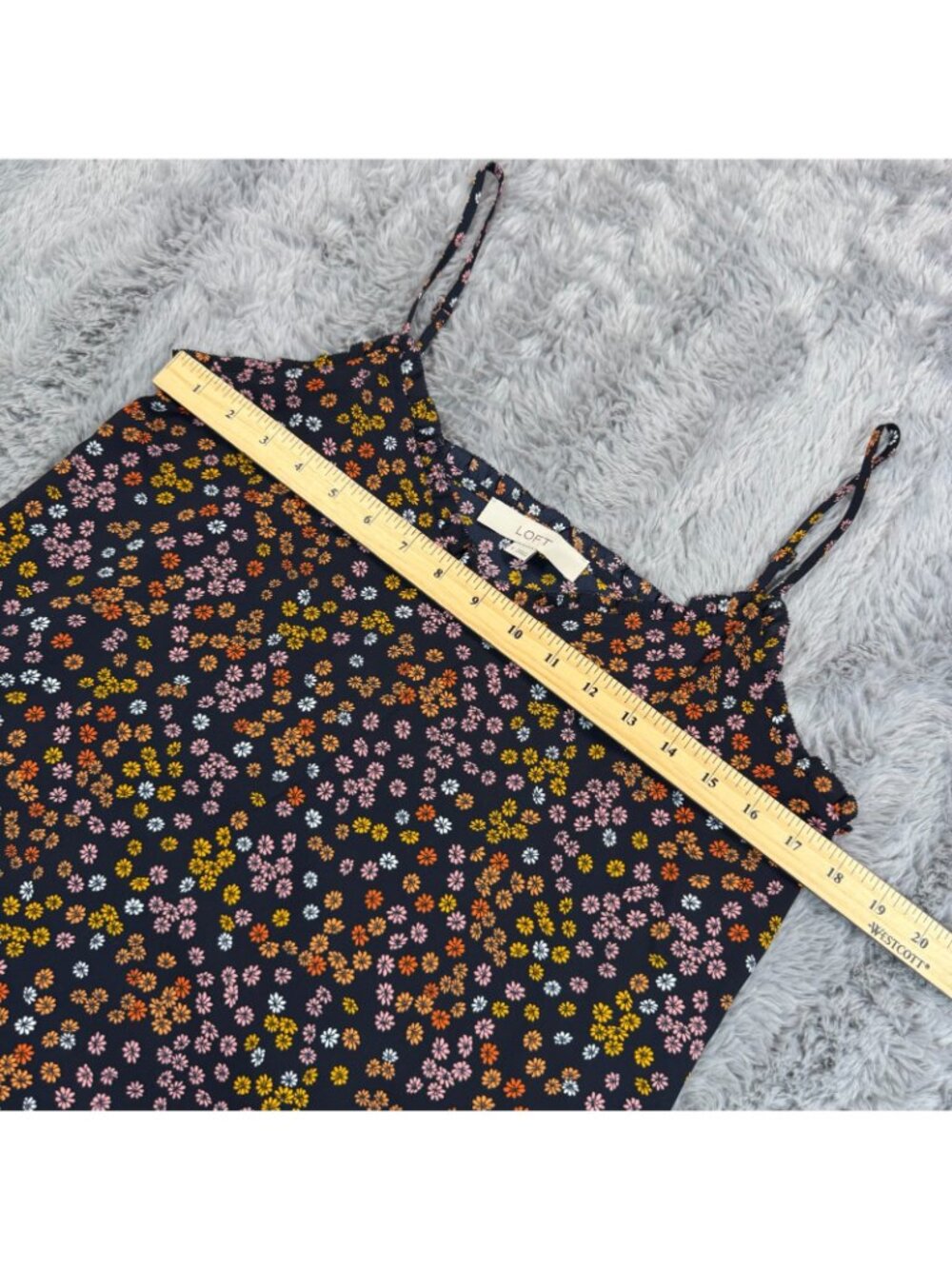 Loft Tank Top Women's S Blue Floral Polyester Camisole Ruffled Spaghetti Strap - Picture 3 of 11